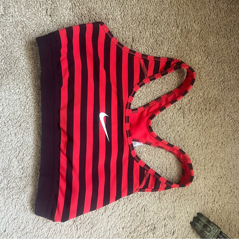 Nike Red and Black Striped Sports Bra